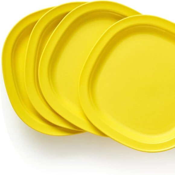 Tupperware Microwaveable Set of 4 Dessert, Party, Salad Plates - Sunshine Yellow - Picture 3 of 4